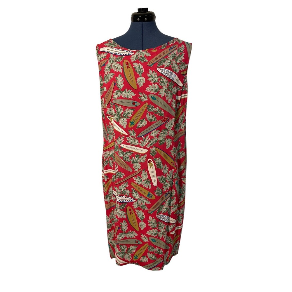 VTG Reyn Spooner Dietrich Varez Womens Red Green Surfboard Shift‎ Dress Beach XL